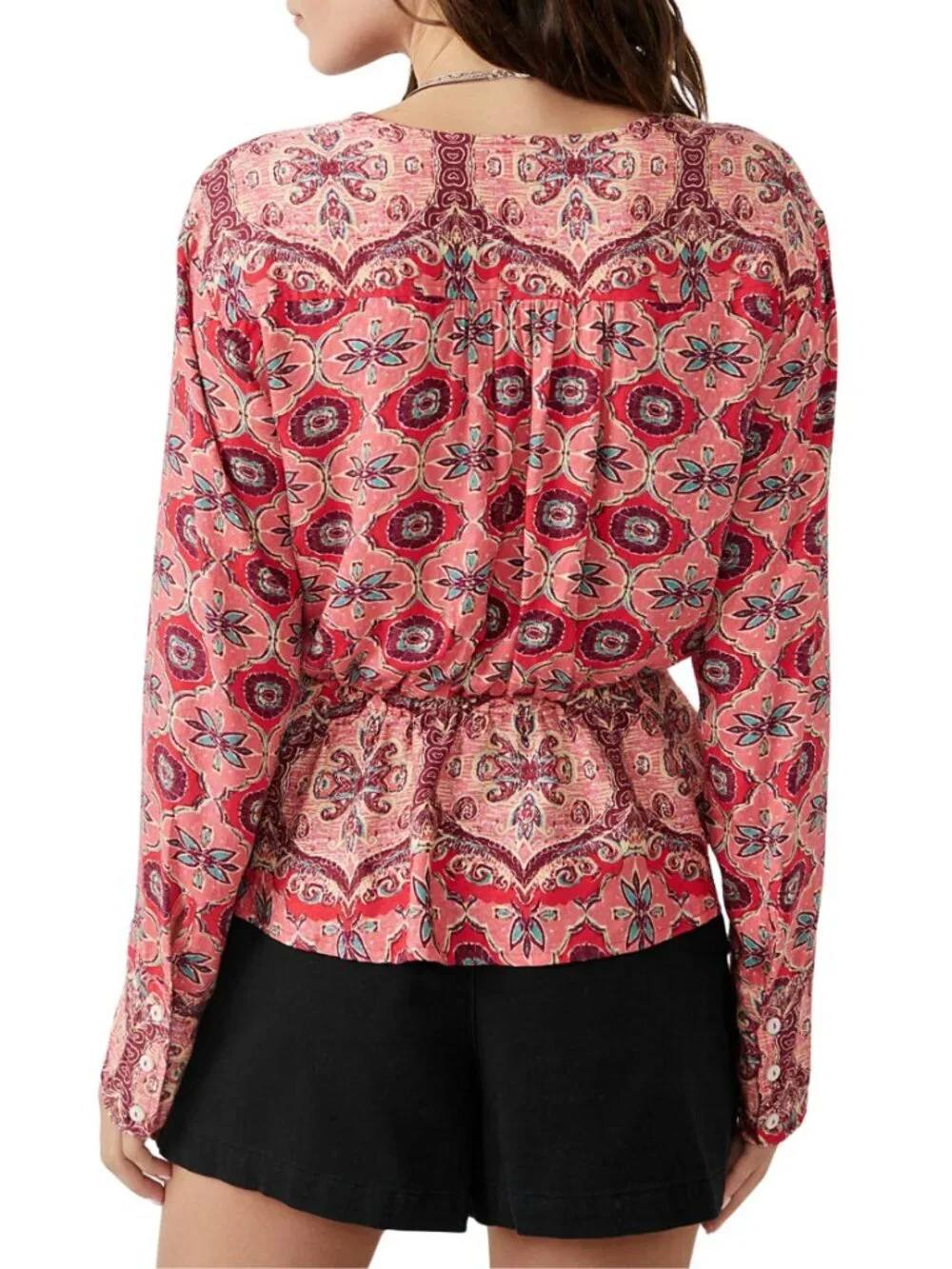 NEW Free People Falling For You Long Sleeve Surplice Top in Hibiscus Combo Sz. L